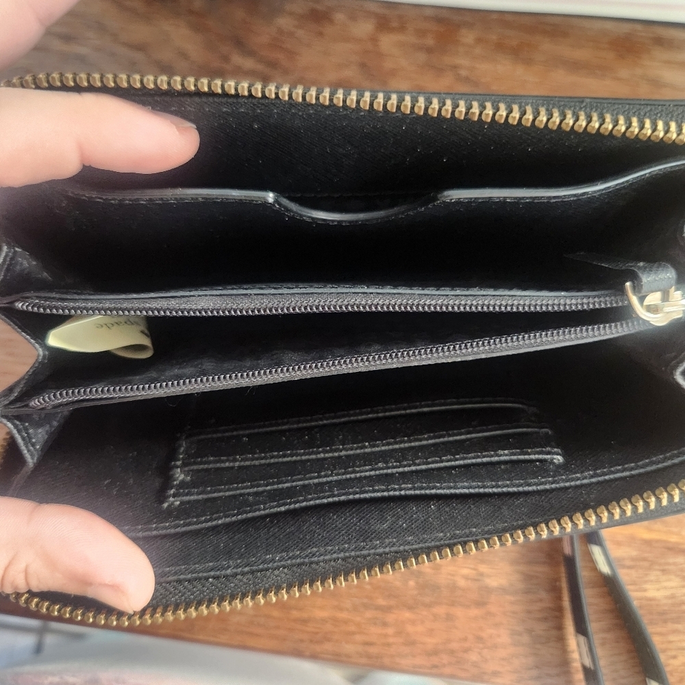 Kate Spade Crossbody Domed Purse Black And Pink Striped Saffiano Leather Wrislet - Picture 14 of 16